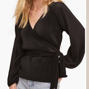 ASTR the Label Becca Micropleat Wrap Front Blouse Black XS